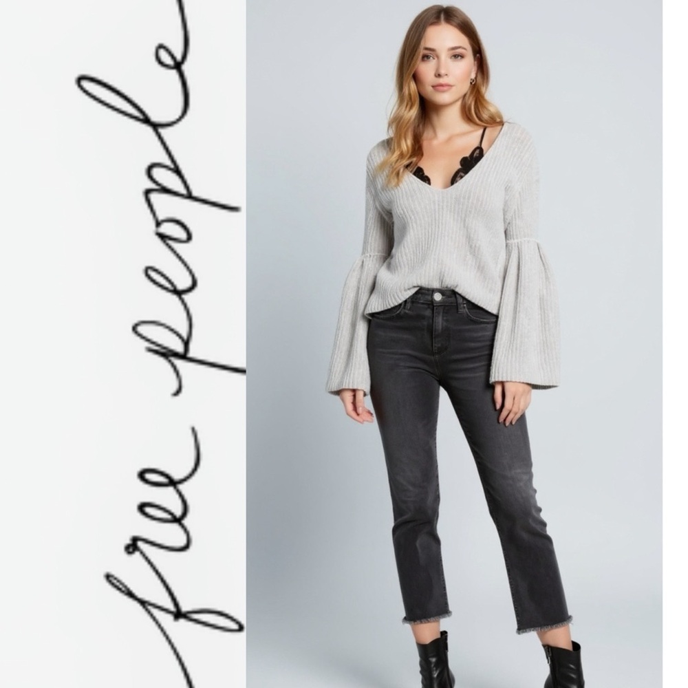 Free People Washed Black Raw Hem Straight Crop Jeans Size 27